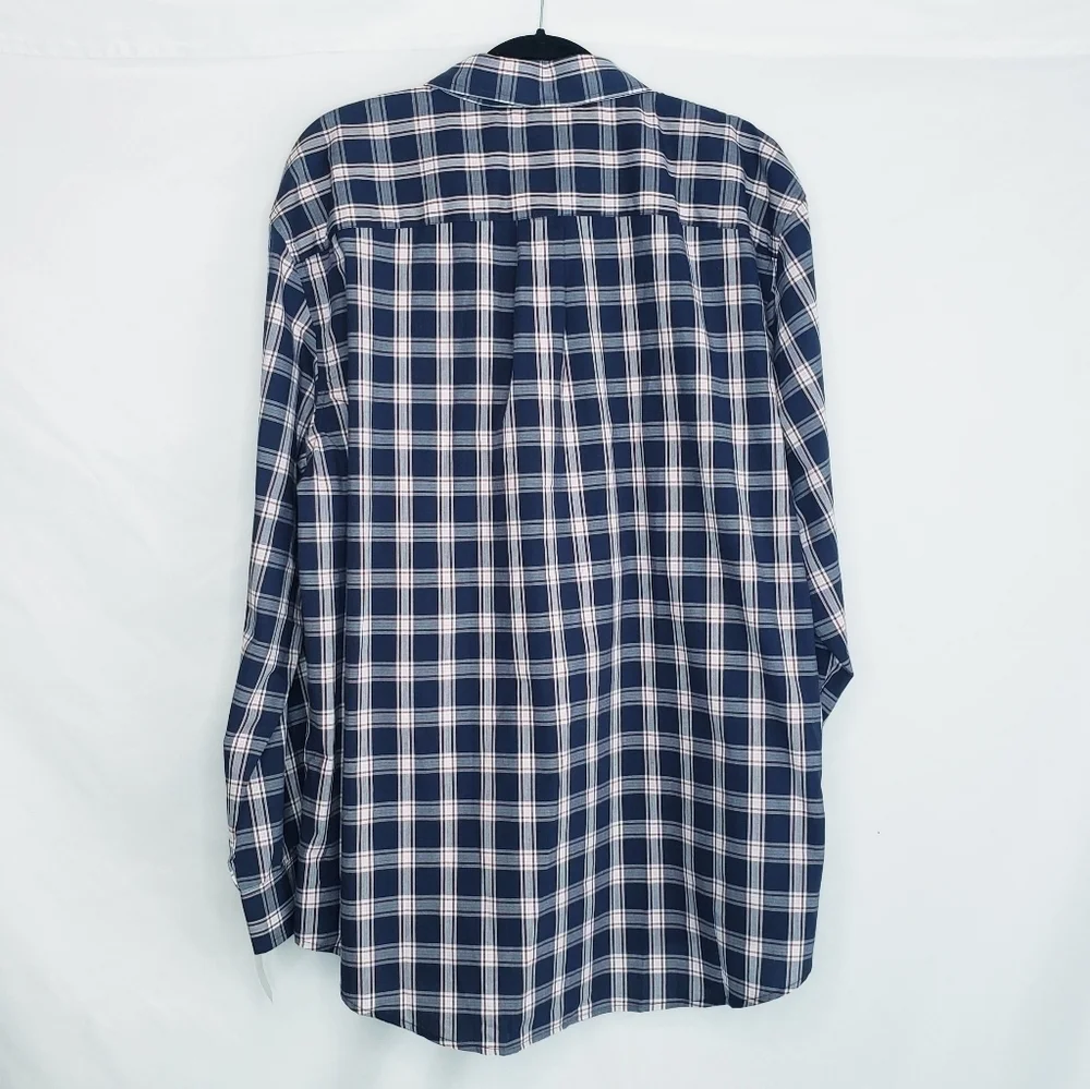 NWT Men's Arrow Button Down Plaid Dress Shirt Hamilton Poplin Navy - Picture 2 of 7